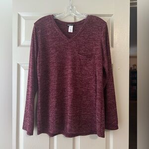 Burgundy V-Neck Long Sleeve Top